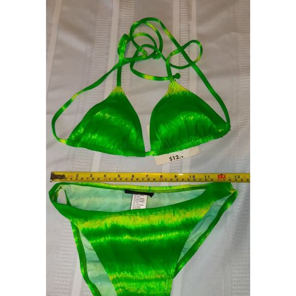 VTG Y2K No Boundaries String Bikini Womens Jrs M Neon Tie Dyed Green Yellow NWT - Picture 12 of 12
